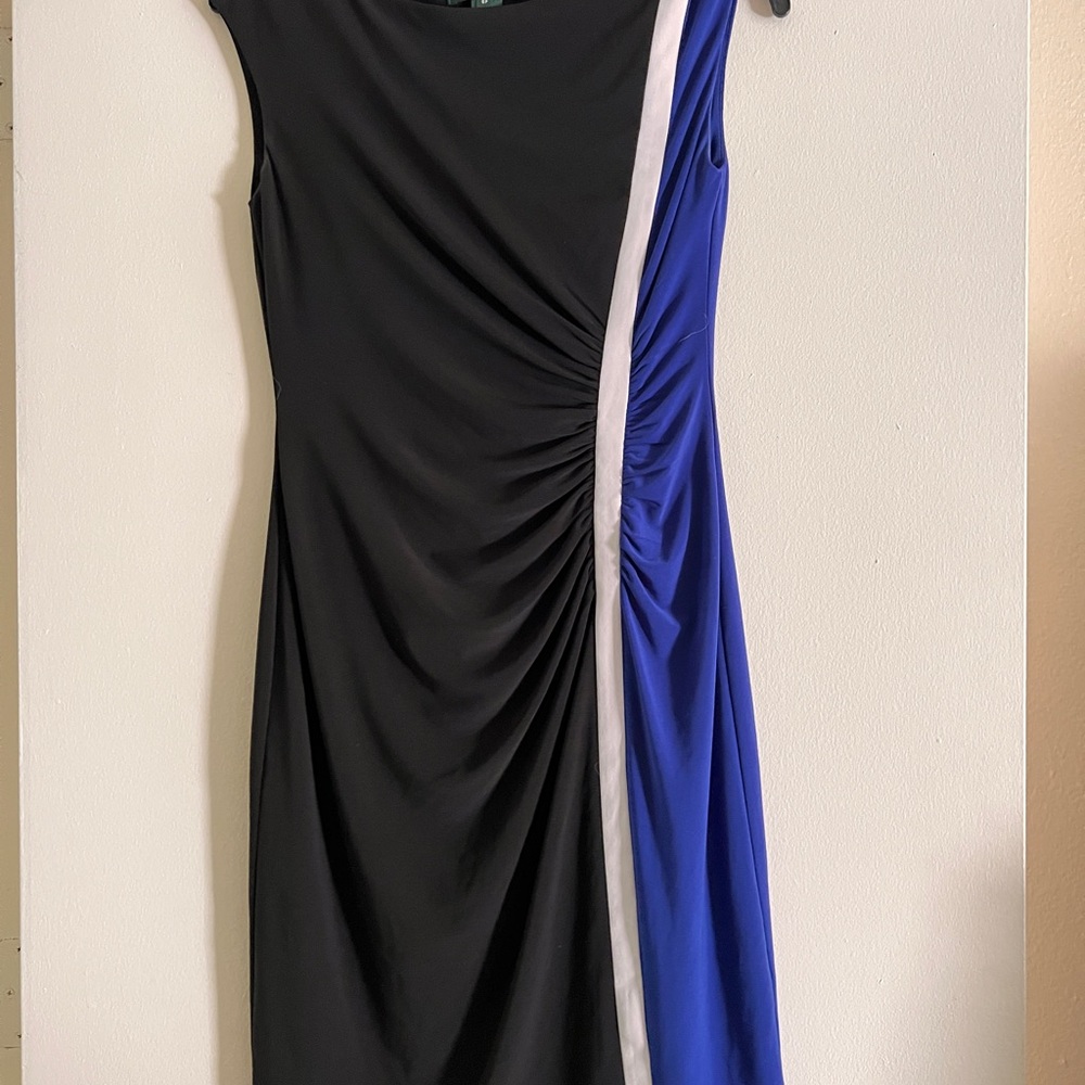 Ralph Lauren Black and Blue Ruched Sheath Dress